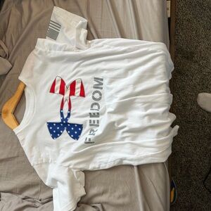 Under Armour White Freedom Tee with Red and Blue Accents